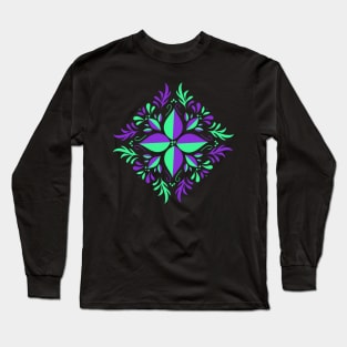 Purple green calming flower yoga meditation Long Sleeve T-Shirt